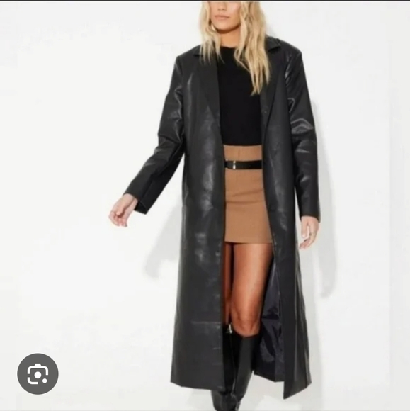 Bailey 44 Black Faux Leather Long Trench Coat Neutrals Capsule Wardrobe Timeless - Picture 1 of 10